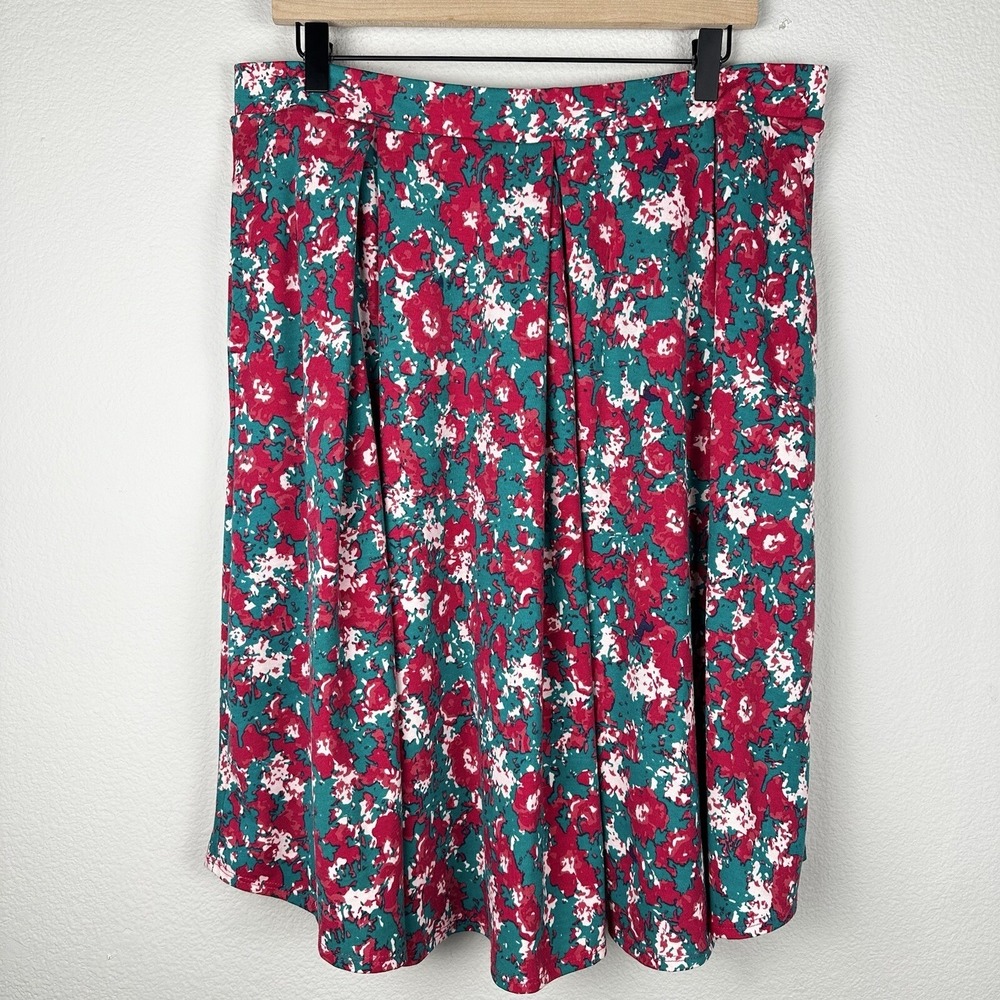 Lularoe Madison Skirt Size 2XL Pink Green Abstract Floral Pleated